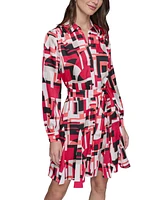 Karl Lagerfeld Paris Women's Printed Belted Shirtdress