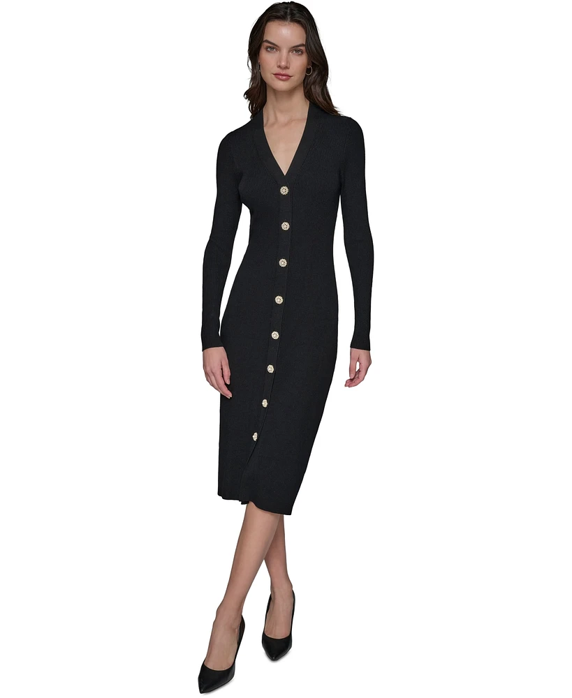 Karl Lagerfeld Paris Women's Embellished-Button Sweater Dress