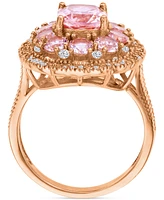 Pink & White Double Halo Scallop Edge Ring 14k Rose Gold-Plated Sterling Silver