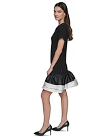 Karl Lagerfeld Paris Women's Ruffled-Hem Embroidered-Script T-Shirt Dress