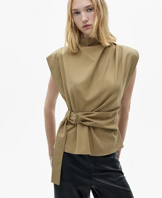 Mango Women's Shoulder Pads and Belt Detail Blouse