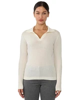 Jennie Liu Women's Tissue Weight Cashmere Silk Rib-knit Johnny Collar Polo Sweater