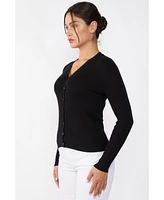 Jennie Liu Women's 100% Cashmere V-Neck Cardigan Sweater | Ribbed Tissue Weight Sweaters