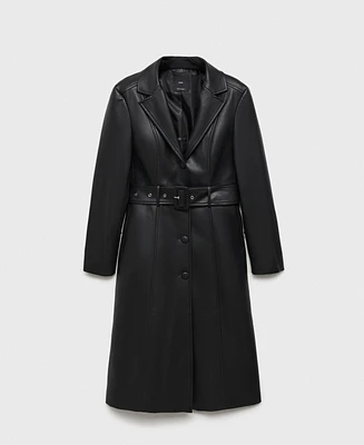 Mango Women's Fur-Effect Trim Leather-Effect Coat