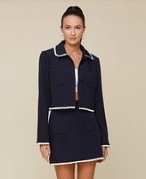 Avec Les Filles Women's Lace-Trim Button-Front Crop Jacket