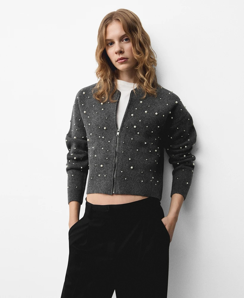 Mango Women's Cultivated Pearl Details Knitted Jacket