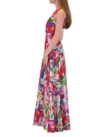 julia jordan Women's Printed V-Neck Sleeveless Organza Gown