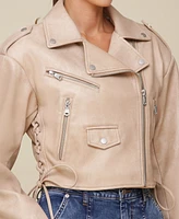 Avec Les Filles Women's Wide-Shoulder Cropped Biker Jacket
