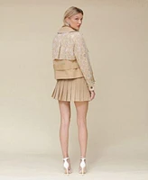 Avec Les Filles Womens Cropped Combo Trench Jacket Pleated Belted Mini Skort