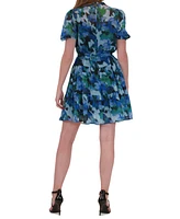 julia jordan Women's Printed Short-Puff-Sleeve Chiffon Dress