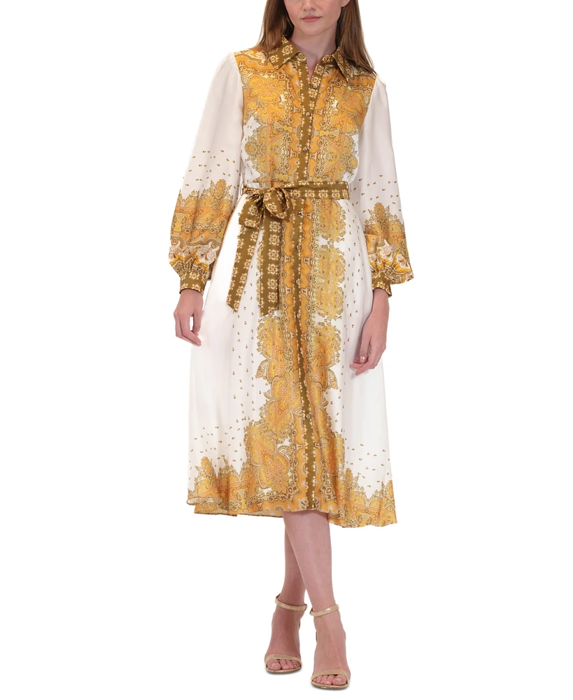 julia jordan Women's Printed Button-Front Long-Sleeve Dress