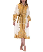 julia jordan Women's Printed Button-Front Long-Sleeve Dress