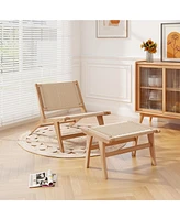 Gouun Mid Century Modern Accent Chair Farmhouse Braided Rope Chair with Ottoman