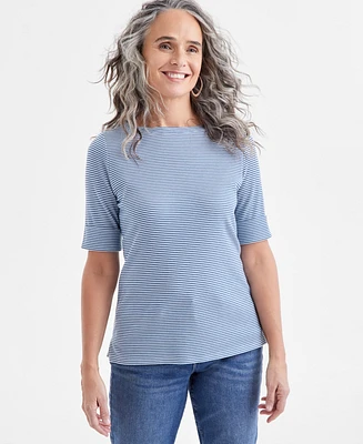 Style & Co Women's Striped Elbow-Sleeve Top, Exclusively at Macy's