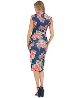 London Times Petite Floral-Print Ruched Sheath Dress