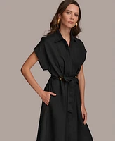 Donna Karan New York Women's Grommet-Trim Belted Dress