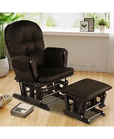 Gymax Glider and Ottoman Cushion Set Wood Baby Nursery Rocking Chair