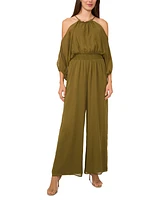 Msk Women's Cold-Shoulder Wide-Leg Smocked-Waist Jumpsuit