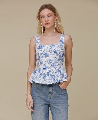 Avec Les Filles Women's Peplum-Hem Corset Square-Neck Top