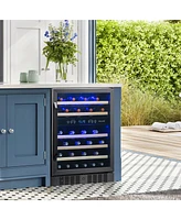 Newair 24-inch 46 Bottle Wine Cooler Refrigerator, Built-in Dual Zone Wine Fridge in Black Stainless Steel, Quiet Operation with Beechwood Shelves