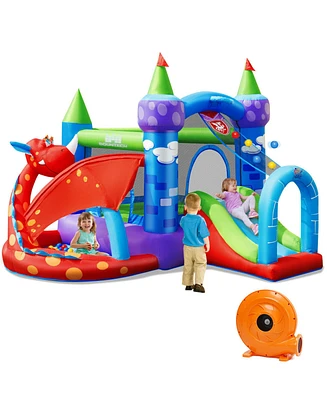 Gymax Kids Inflatable Bounce House Dragon Jumping Slide Bouncer Castle W/ 750W Blower