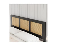 gaomon King Size Rattan Bed Frame with Headboard, Black Boho Cane Platform Bed Frame with Strong Metal Slat, Noise Free