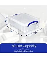 Really Useful Box 8.1L Plastic Storage Container with Clip Lock Handle (4 Pack)