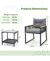 Gouun 3 Pieces Patio Furniture Set with 2 Tier Table and Soft Seat Cushions