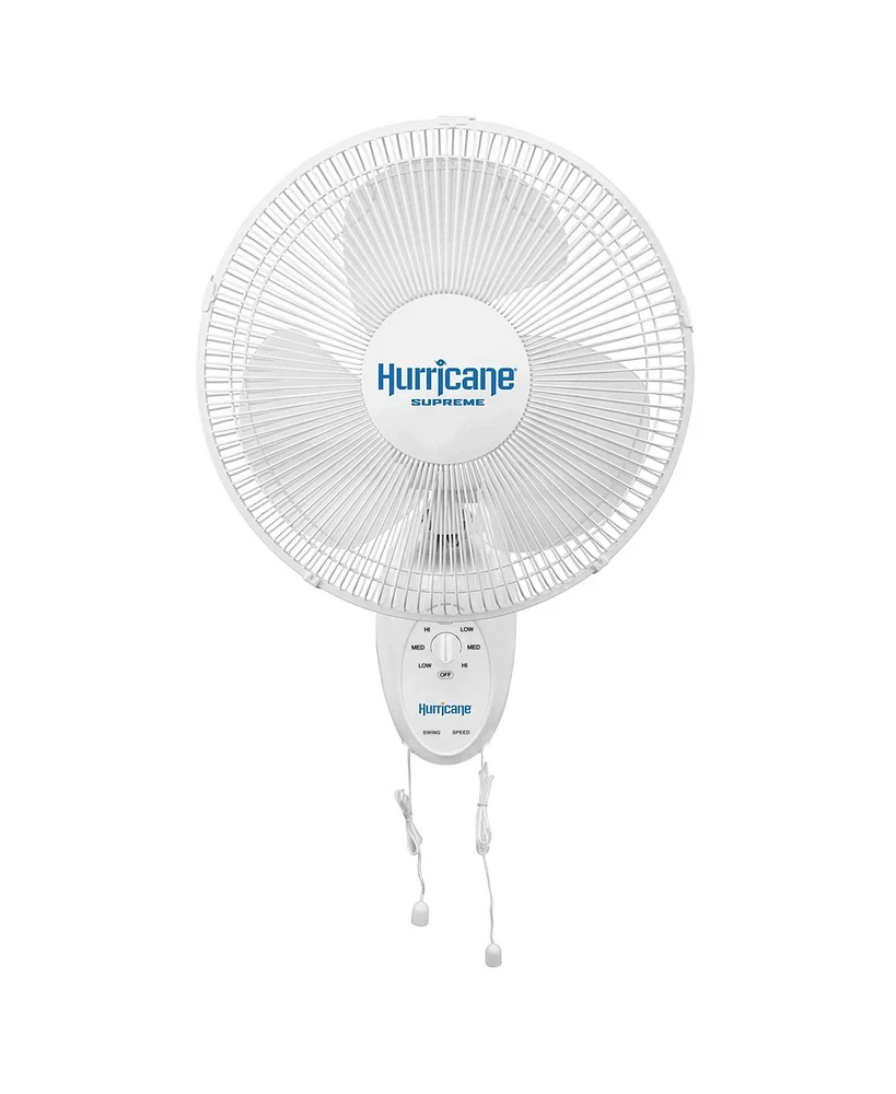 Hurricane Supreme 12 Inch Oscillating 3 Speed Portable Wall Mount Fan, White