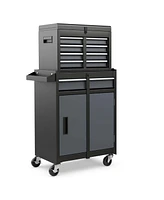 Costway 2 1 Tool Chest & Cabinet with Sliding Drawers Rolling Garage Organizer