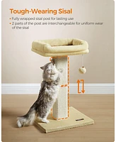 Slickblue Cat Scratcher Post with Plush Perch and Woven Sisal, Pompom, Removable Washable Cover