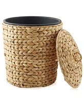 Casafield Hyacinth Trash Can with Lid and Liner - Natural, Woven Waste Basket for Garbage in the Bathroom, Bedroom, Laundry Room, Home Office