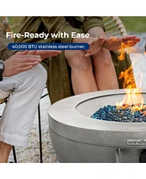 SereneLife 40,000 Btu Round Propane Gas Fire Pit Table with Blue Glass Rocks and Cover