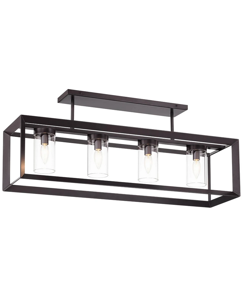 Franklin Iron Works Ketler 34 3/4" Modern Industrial Semi Flush-Mount Ceiling Light Fixture Kitchen Foyer Hallway Linear 4-Light Brown Oiled Bronze Fi