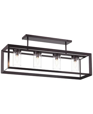 Franklin Iron Works Ketler 34 3/4" Modern Industrial Semi Flush-Mount Ceiling Light Fixture Kitchen Foyer Hallway Linear 4-Light Brown Oiled Bronze Fi