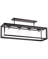 Franklin Iron Works Ketler 34 3/4" Modern Industrial Semi Flush-Mount Ceiling Light Fixture Kitchen Foyer Hallway Linear 4-Light Brown Oiled Bronze Fi