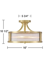 Possini Euro Design Randall 16" Modern Semi Flush-Mount Ceiling Light Fixture Kitchen Foyer Hallway Drum Round Brass Finish Glass Bedroom Bathroom Ent