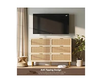 gaomon Rattan 6 Drawer Dresser for Bedroom with Wide Top, Large Double Dresser for Closet with Deep Drawers, Wooden Chest of Drawer for Living Room