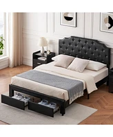 gaomon Queen Size Platform Bed Frame with 2 Storage Drawers