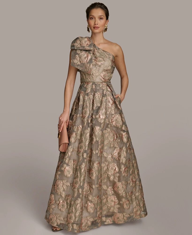 Donna Karan New York Women's Metallic Jacquard One-Shoulder Ball Gown
