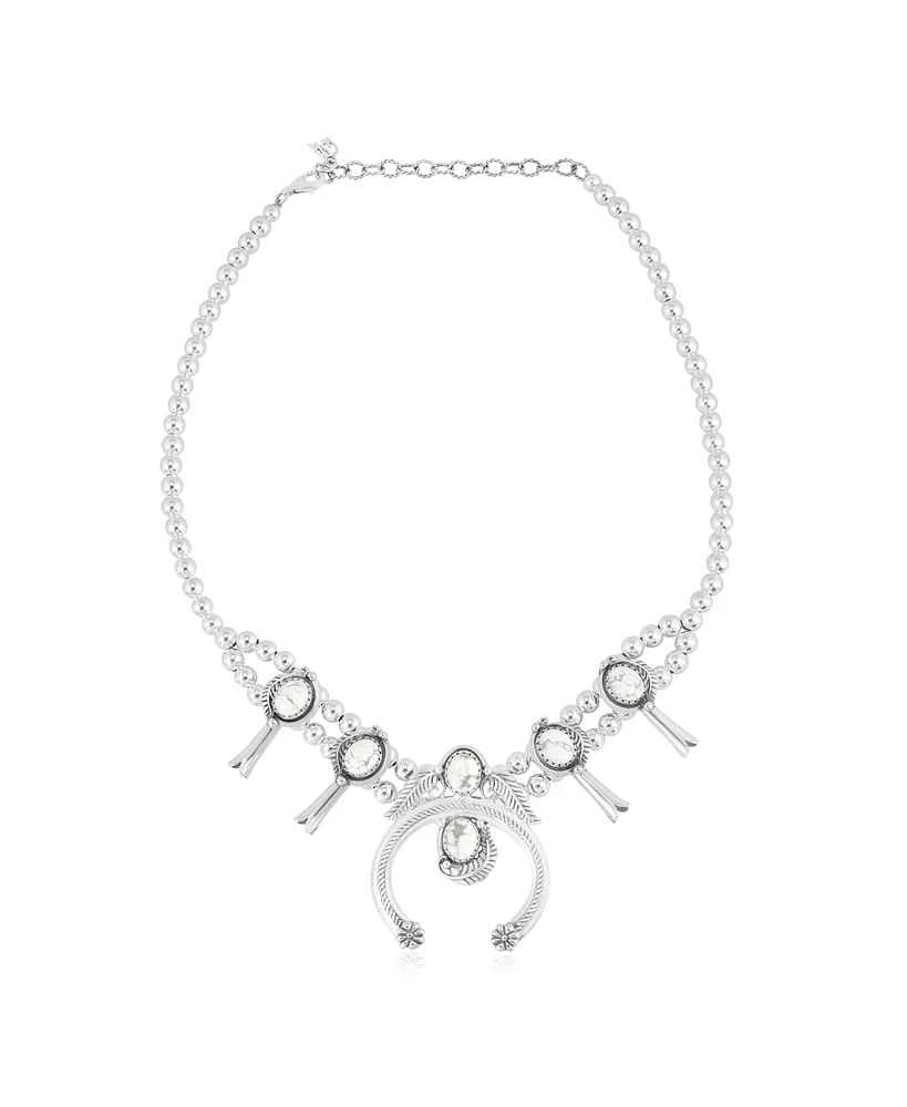 American West Jewelry Sterling Silver White Howlite Squash Blossom Necklace 17 to 20 Inches