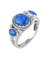 American West Jewelry Sterling Silver Denim Lapis 3-Stone Ring