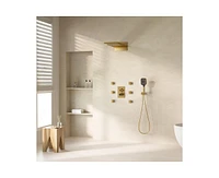 Casainc 4-Function 20 Inch Wall Mounted Rectangular Rainfall Thermostatic Shower System With 6 Body Jets