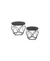 Slickblue Round Coffee Table with Steel Frame Set of 2