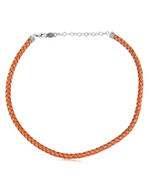 American West Jewelry Braided Genuine Antique Orange Leather Sterling Silver Necklace, 17 to 20 Inches