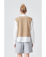 Grey Lab Women's Sweater Over Shirt