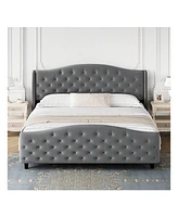 gaomon Modern Upholstered Queen Bed Frame, Button Tufted Headboard And Footboard Design Solid Wooden Slat Support Easy Assembly