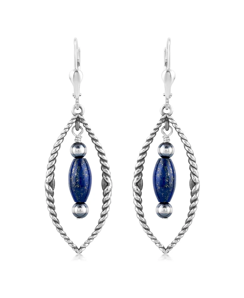 American West Jewelry Sterling Silver Marquise Lapis Dangle Earrings