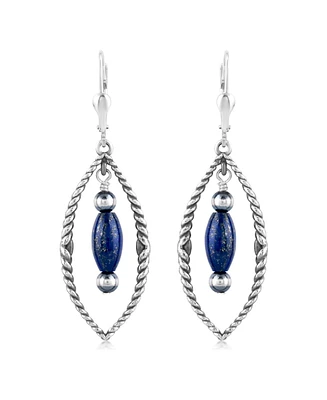 American West Jewelry Sterling Silver Marquise Lapis Dangle Earrings