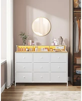 Slickblue Dresser for Bedroom with 9 Fabric Drawers, Led Lights, and Built-In Charging Station